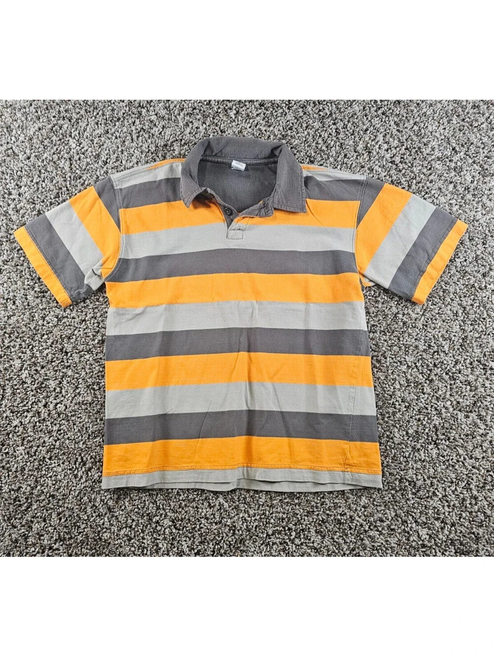 Gap Boys Sz M Short Sleeve Polo Shirt Gray Orange Striped